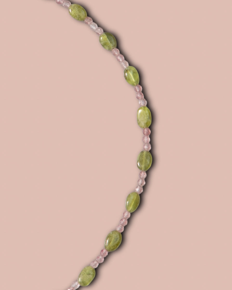 Selva Necklace - Green Garnet and Rose Quartz